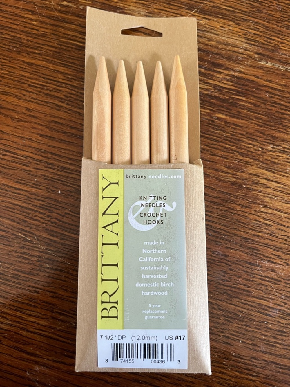 Brittany double point birch wood knitting needles set size 17